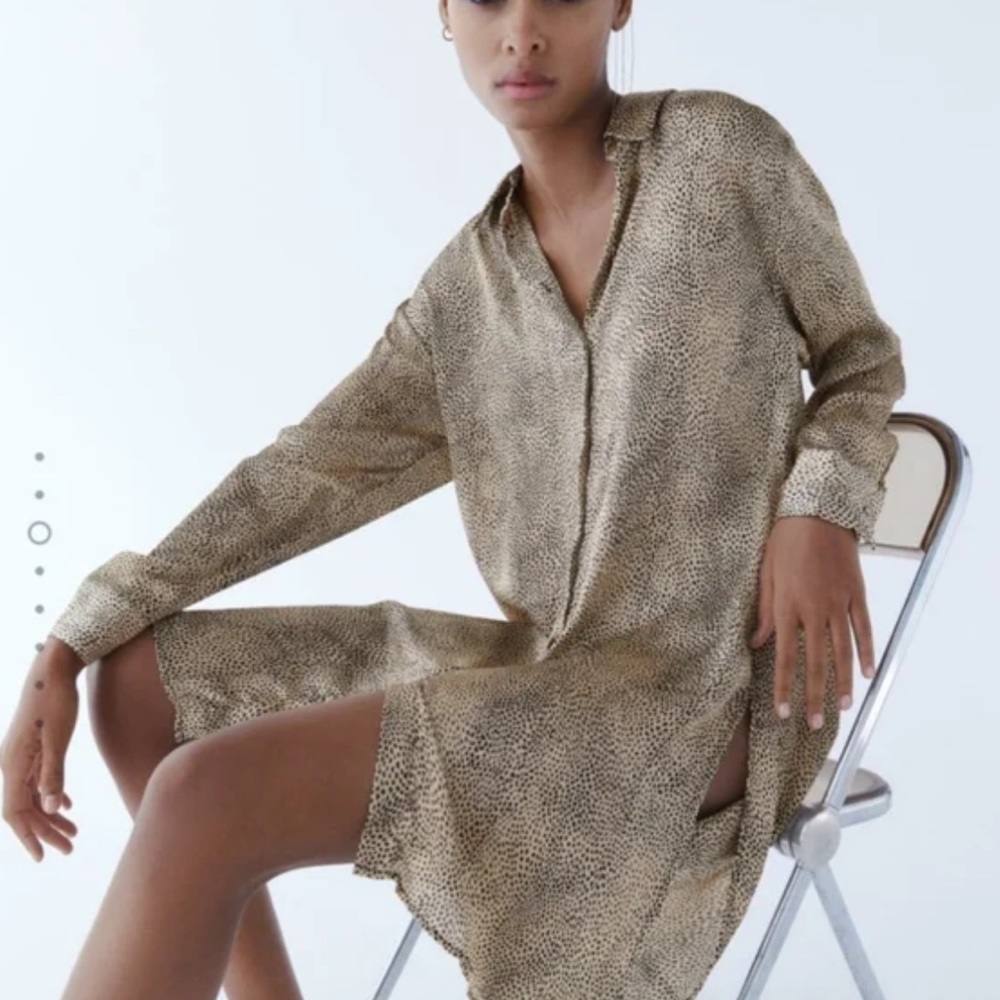 Zara Long Animal Print Blouse Dress - Picture 3 of 6